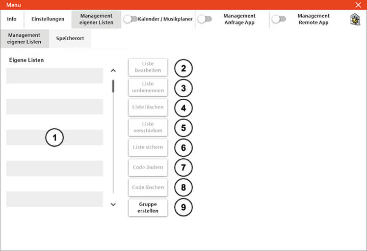 Menü Management eigener Listen