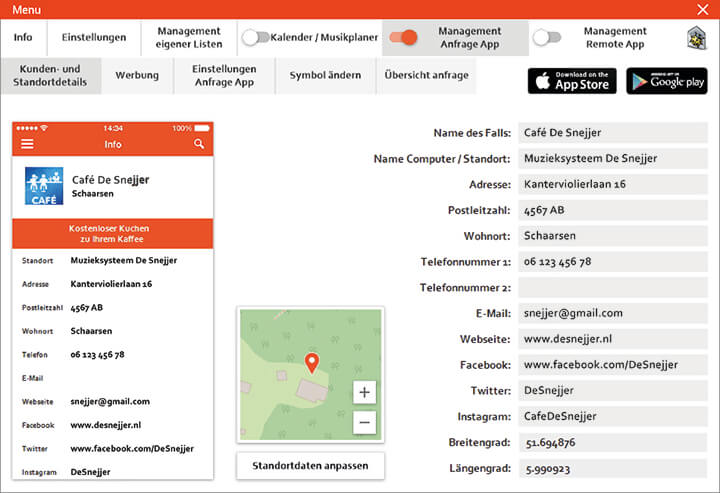 Management Anfrage App Kunden &amp; Standortdetails
